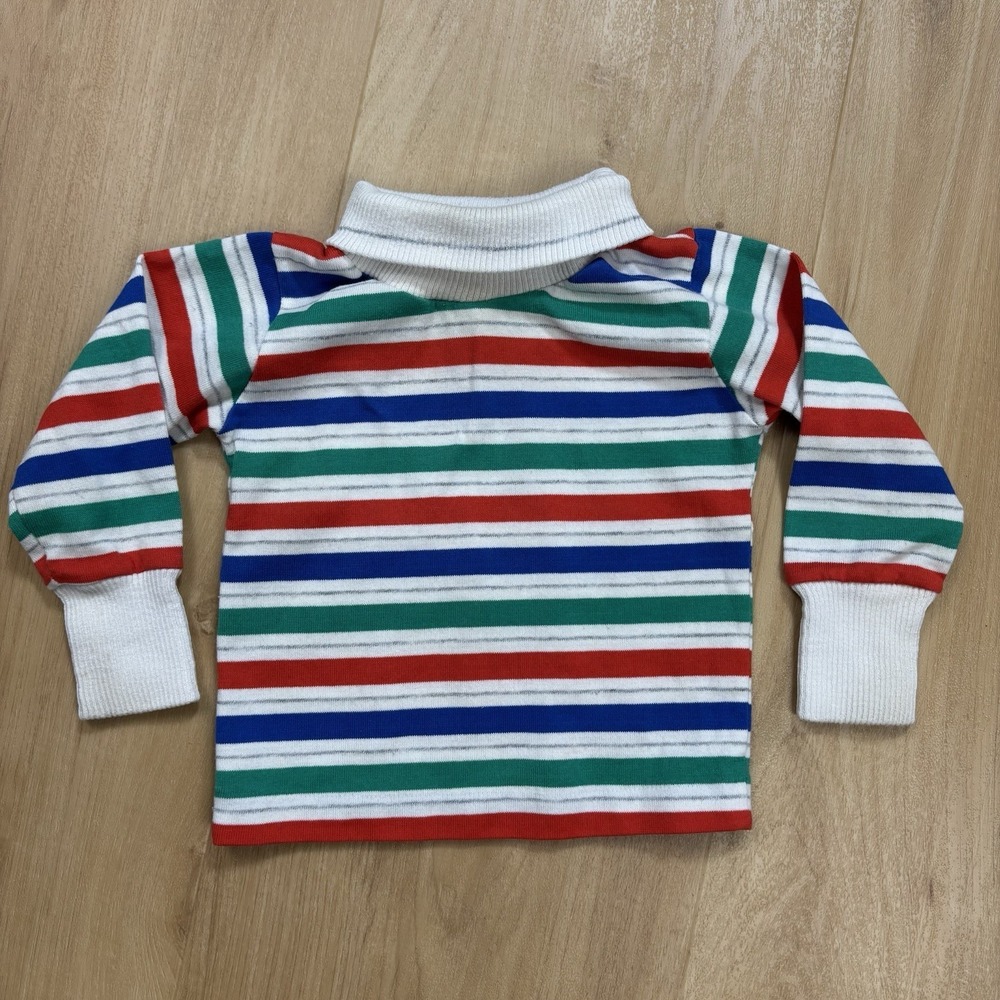 Vintage 1970s Healthtex Boys Striped Long Sleeve Shirt 18 Months Collar